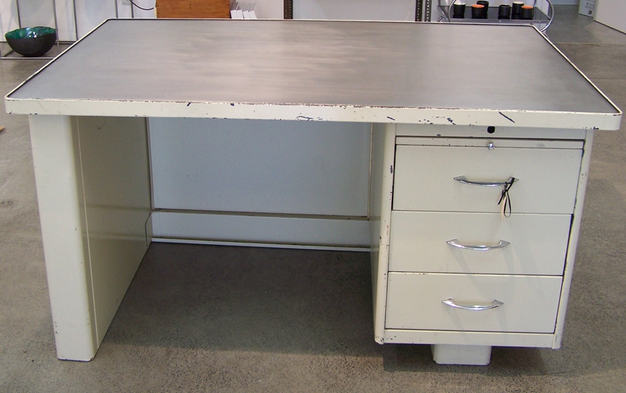 Image of Desk painted metal with polished metal top