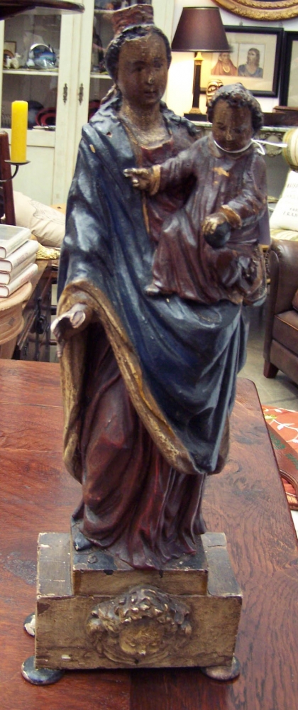 Image of French carved wooden Madonna