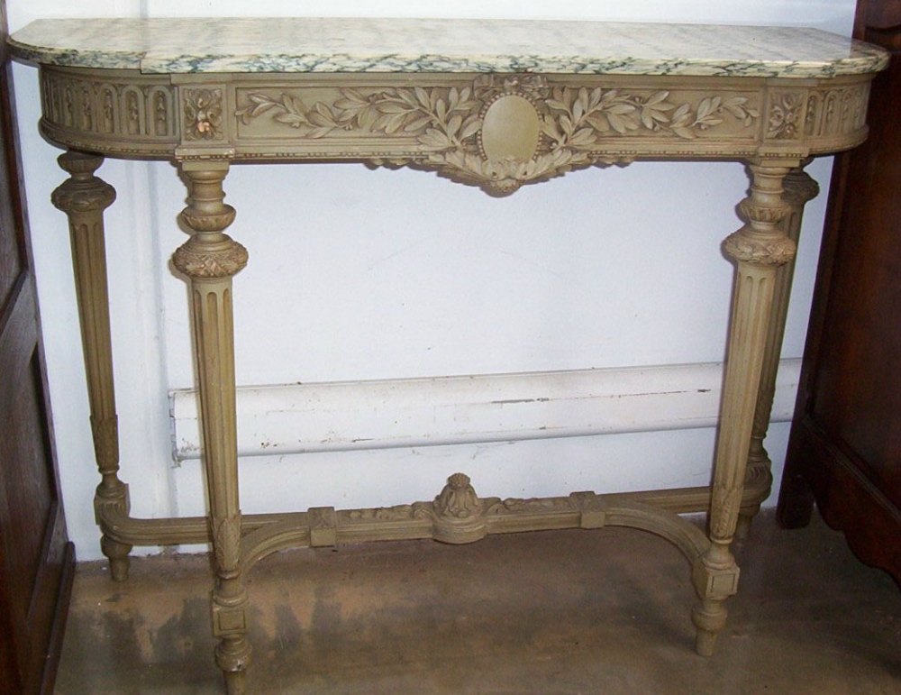 Image of French painted marble topped console table