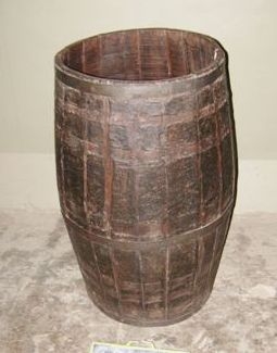 Image of Wood and Metal Rice barrel