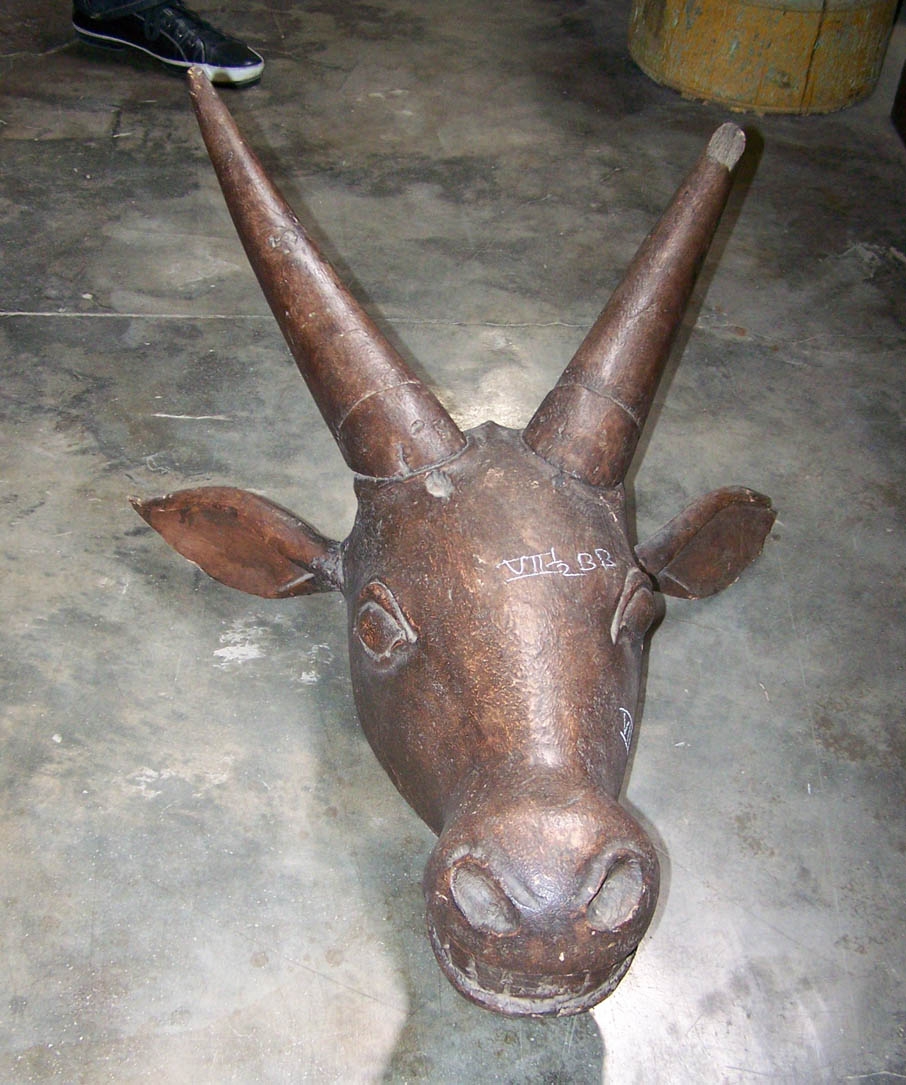 Image of Carved antique wooden bullock head