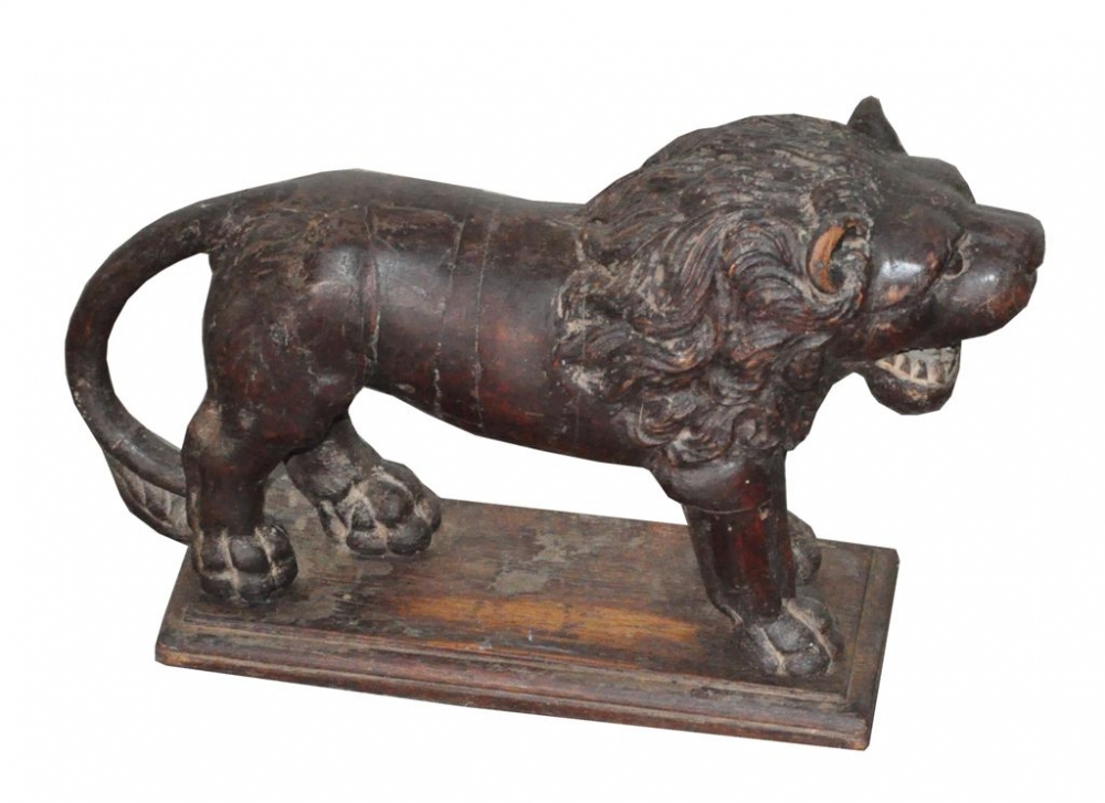Image of Lion sculpture wooden antique