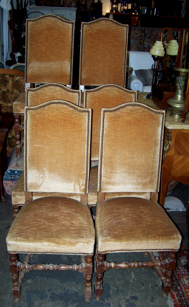 Image of French set of 6 camel back dining chairs