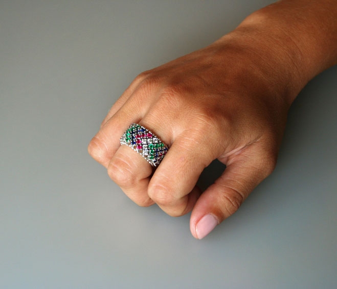 Image of Diamond, Emerald, Ruby, & Sapphire Gold Ring.