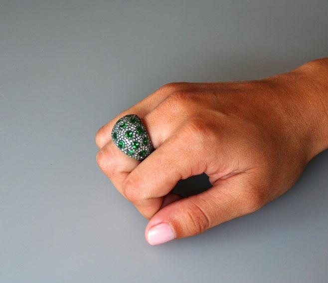 Image of Diamond & Green Tsavorite Garnet Gold Ring.