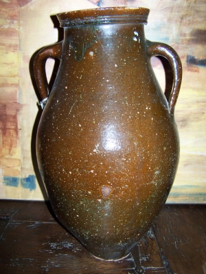Image of Turkish dark green glazed 2 handled pot