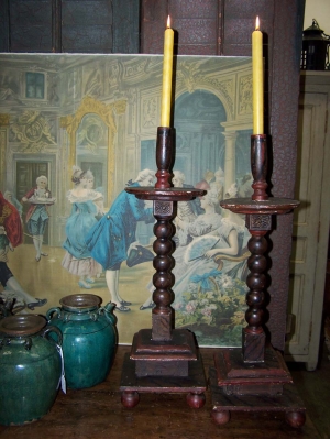 Image of Spanish Antique wooden candlesticks