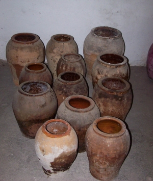 Image of Spanish 19th Century olive oil & storage pots