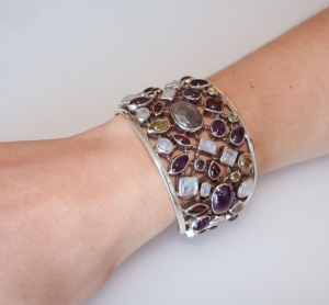 Image of Silver & semi precious multi gemstone bracelet.