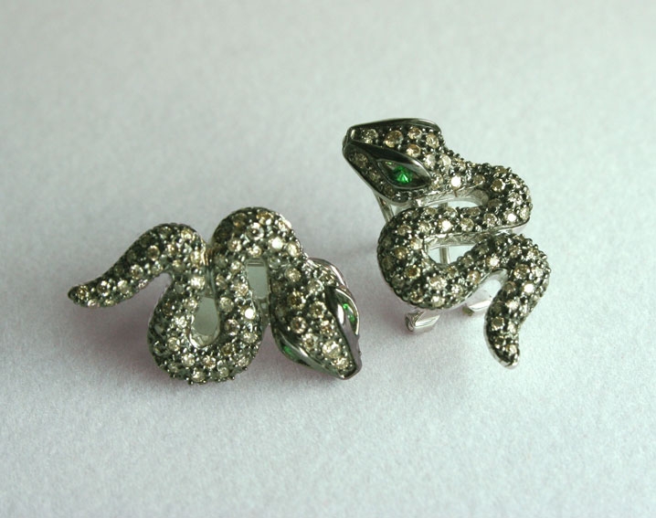 Image of Pair Diamond & white gold snake earings