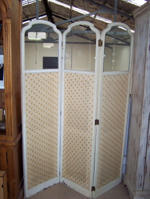 Image of French upholstered glazed wooden screen