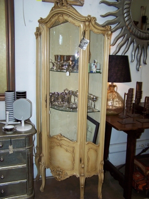 Image of French painted glazed painted corner cupboard