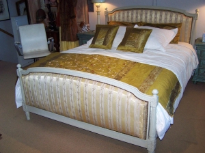 Image of French Upholstered Antique painted Queen Bed