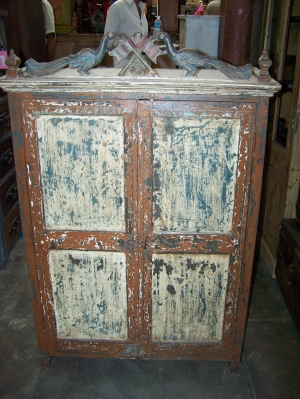 Image of Antique wood & Metal painted cupboard
