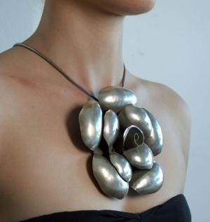 Image of Silver rose pendant & chain necklace.